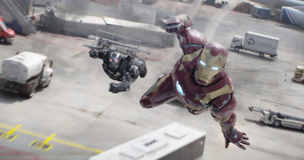Marvel's Captain America: Civil War L to R: War Machine/James Rhodes (Don Cheadle) and Iron Man/Tony Stark (Robert Downey Jr.) Photo Credit: Film Frame © Marvel 2016