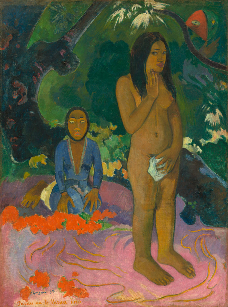 Paul Gauguin (French, 1848 - 1903 ), Parau na te Varua ino (Words of the Devil), 1892, oil on canvas, Gift of the W. Averell Harriman Foundation in memory of Marie N. Harriman